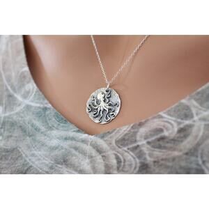 Sterling Silver Octopus Coin Charm Necklace, Octopus Ancient Coin Charm Necklace